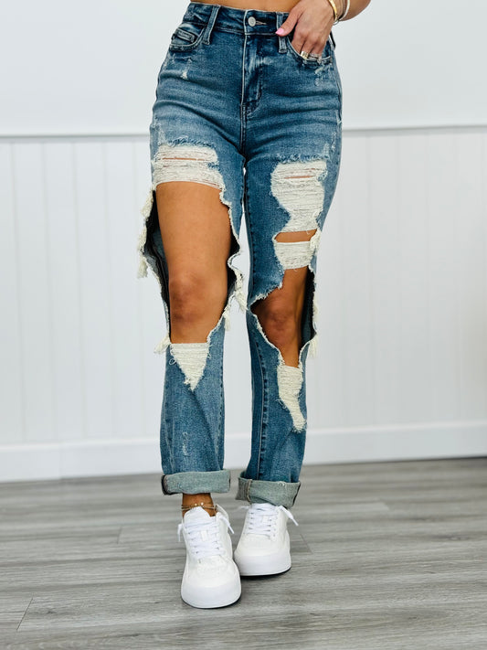 Judy Blue The Bees Knees Distressed Straight Jeans (Reg. and Plus)