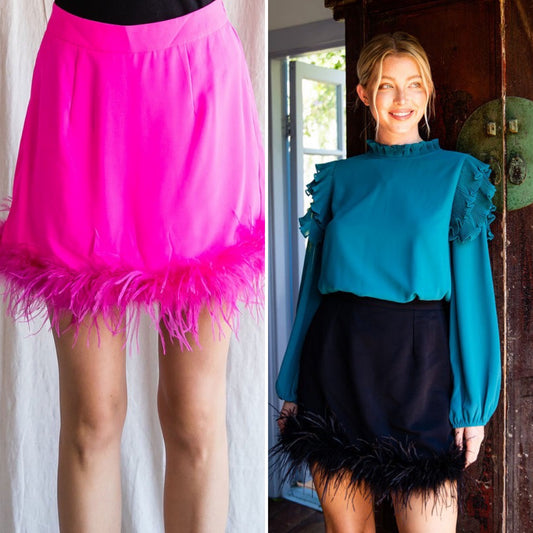 30a- Solid A-line Faux Fur Trim Skirt- 2 Colors