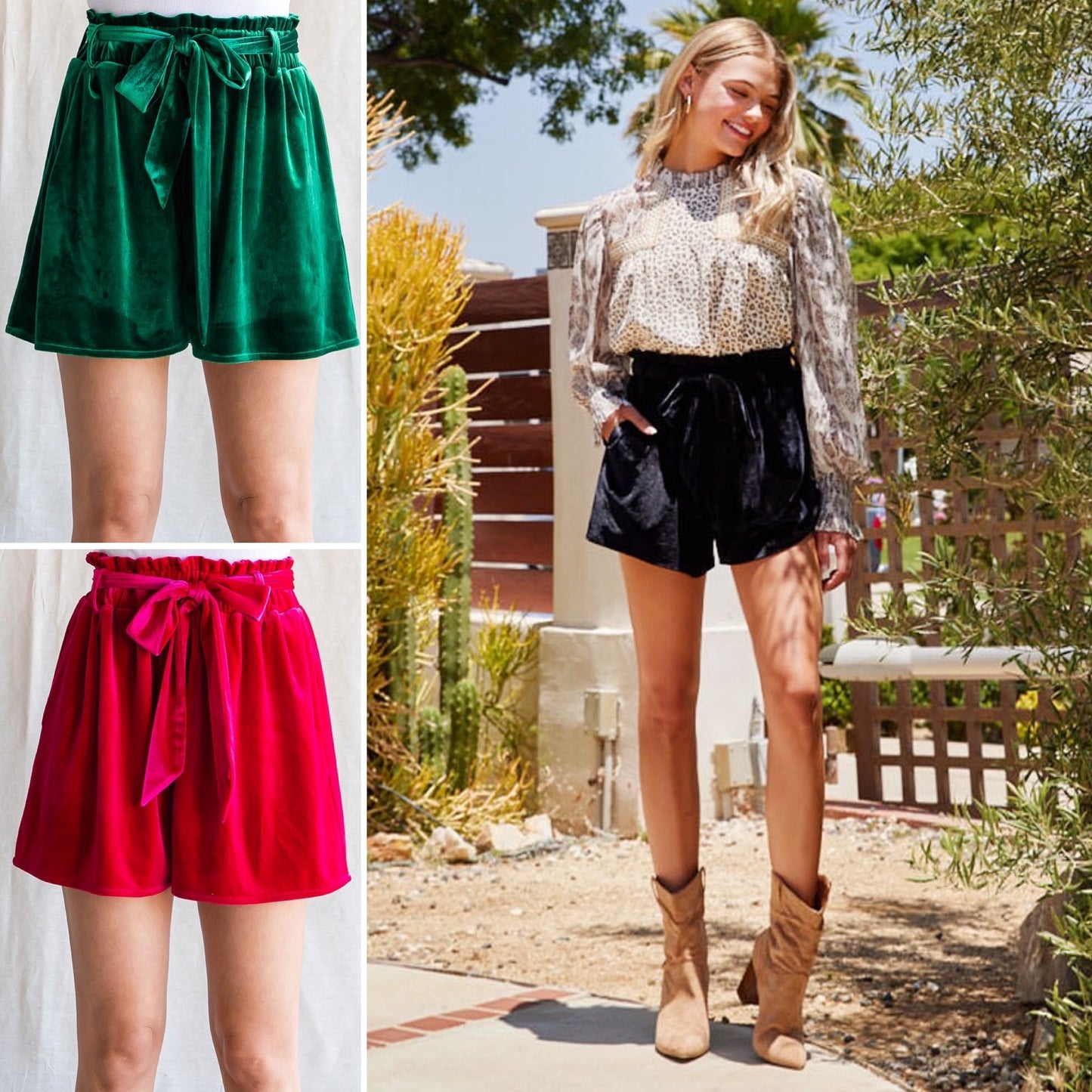 Velvet Belted Paper Bag Shorts- 3 Colors