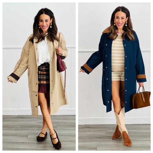Snap Down Contrast Collar Trench Coat (Reg.)-2 Colors