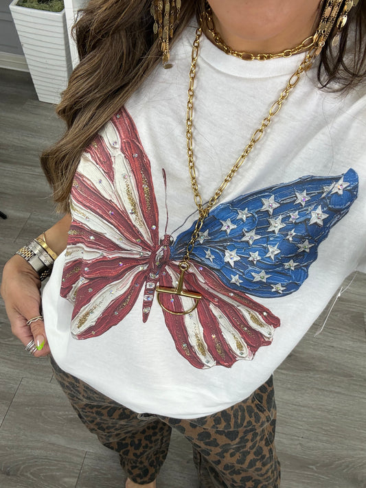 USA Butterfly Bling Tee (Reg. and Plus)