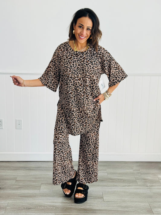 Mocha Leopard Print Top and Pant Set (Reg.)