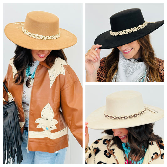 Faux Suede Boater Hat (3 colors)