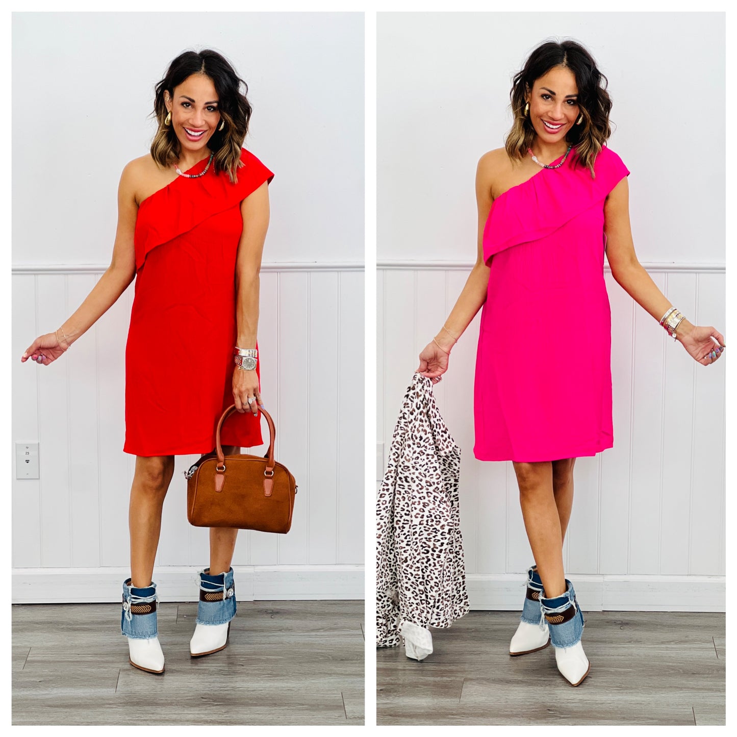 Simple Moment One Shoulder Dress (Reg. & Plus)- 2 Colors