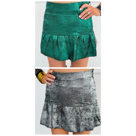Shiny A-Line Bubble Hem Mini Skirt (Reg.) - 2 Colors