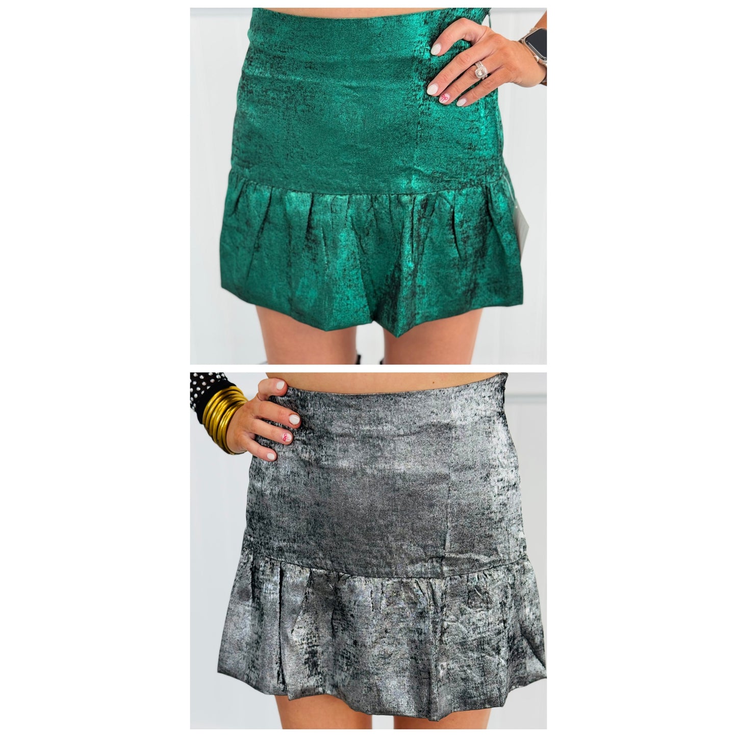 Shiny A-Line Bubble Hem Mini Skirt (Reg.) - 2 Colors