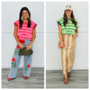 Striped Short Sleeve Button Up Sweater (Reg.) - 2 Colors