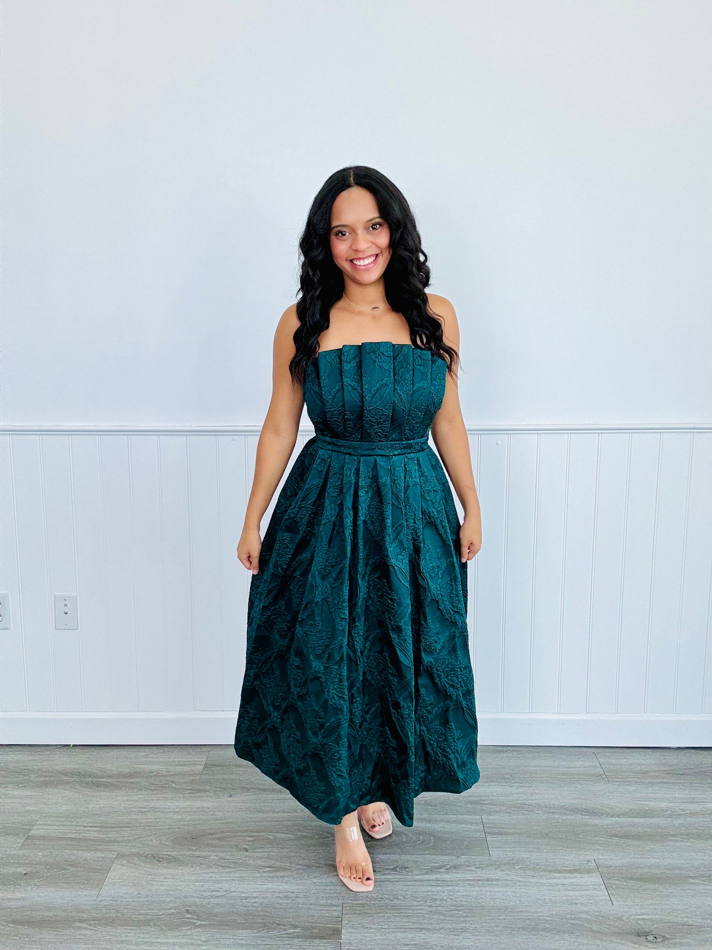 Hunter Green Embroidered Midi Dress (Reg. and Plus)