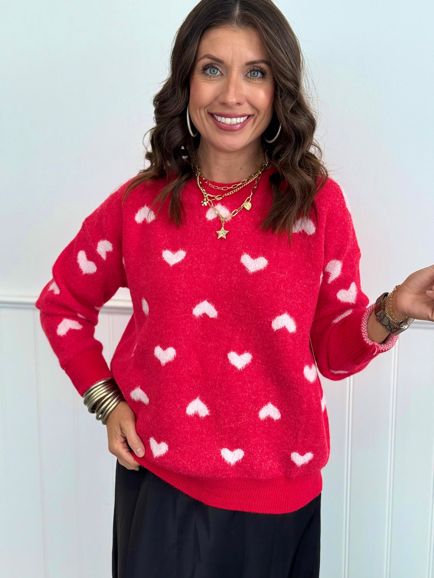 Red Heart Long Sleeve Sweater (Reg. & Plus)