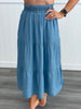 Denim Tiered Midi Skirt (Reg. and Plus)