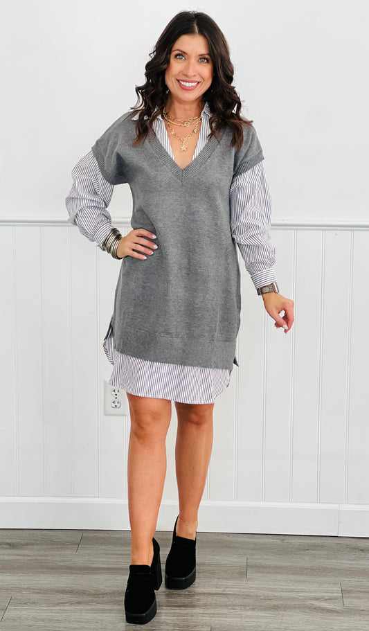 Charcoal Twofer Vest Shirt Dress (Reg)