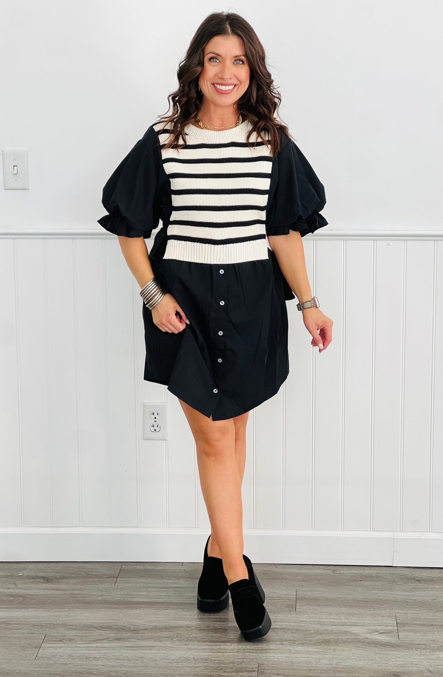 Black Twofer Mini Shirt Dress (Reg)