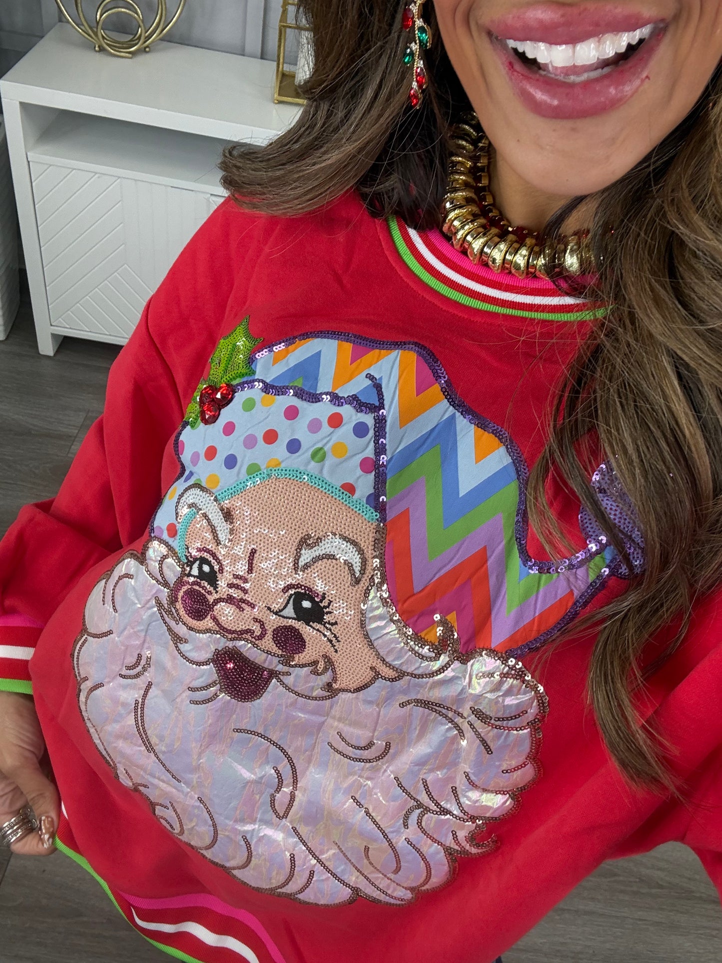 Queen Of Sparkles Red Multi Hat Metallic Santa Sweatshirt (Reg. & Plus)