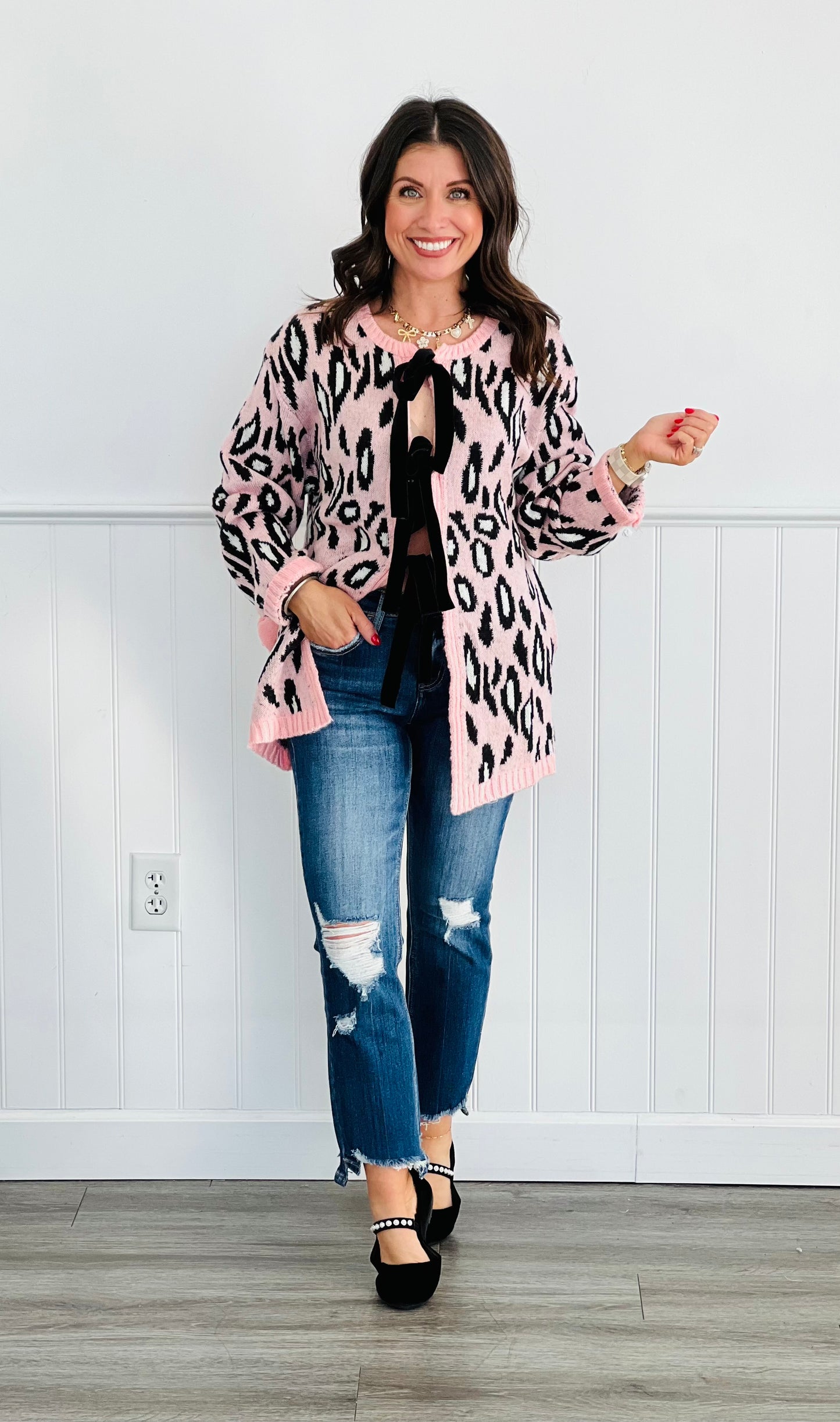 Pink Ribbon Tie Front Cardigan (Reg. and Plus)