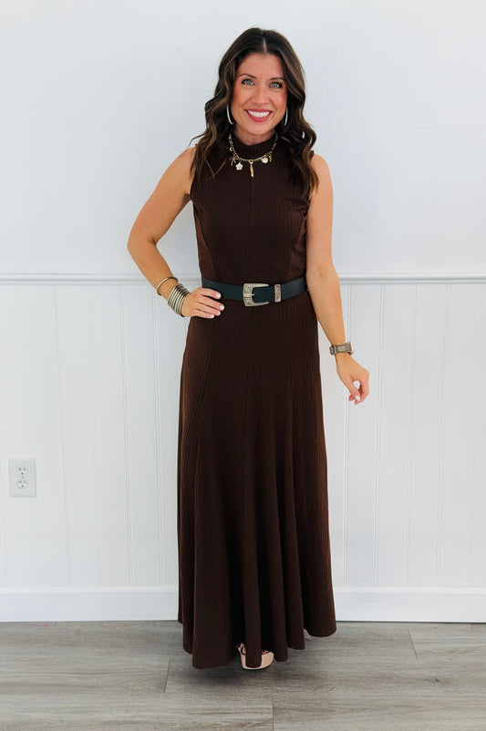 Mock Neck Belted Maxi Dress (Reg)