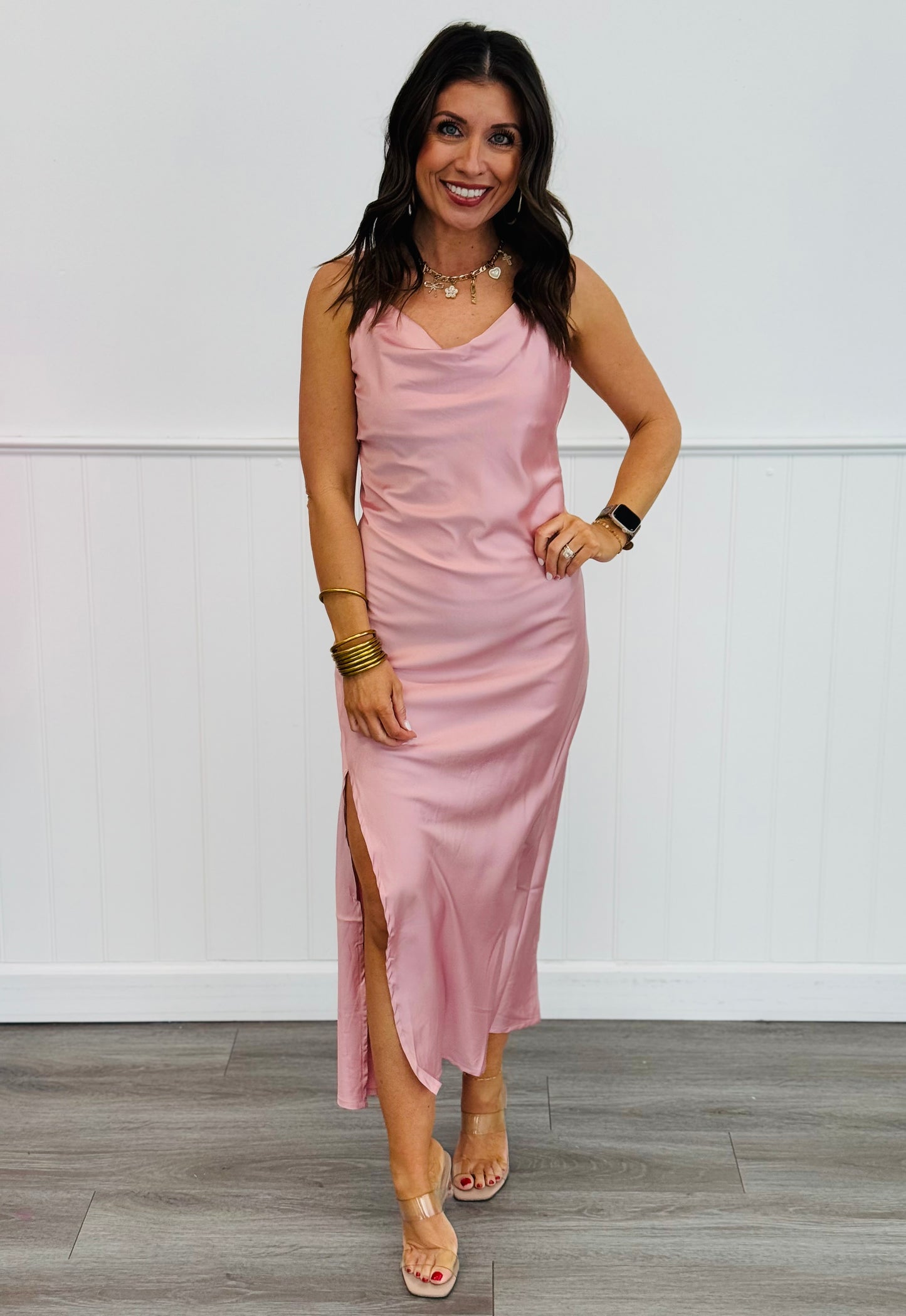 Rose Satin Dream Midi Dress (Reg)