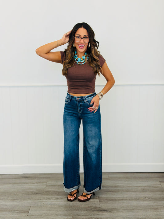 Risen Not Your Average Wide Leg Cuffed Jeans (Reg & Plus)