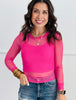 Pink Mesh Long Sleeve Top (Reg. and Plus)