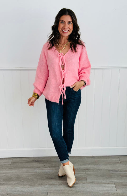 Blush Self Tie Bows Sweater Cardigan (Reg.)