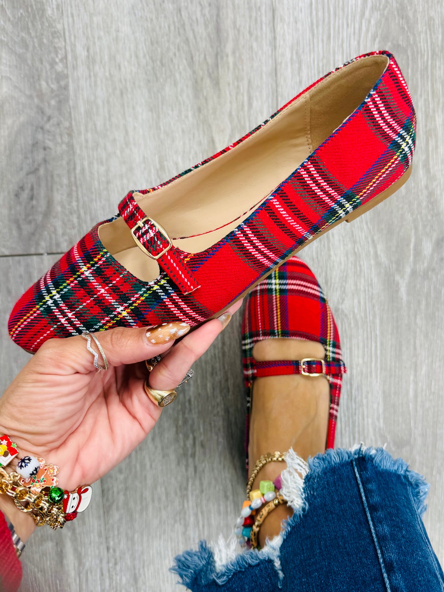Red Plaid to Perfection Mary Jane Flats
