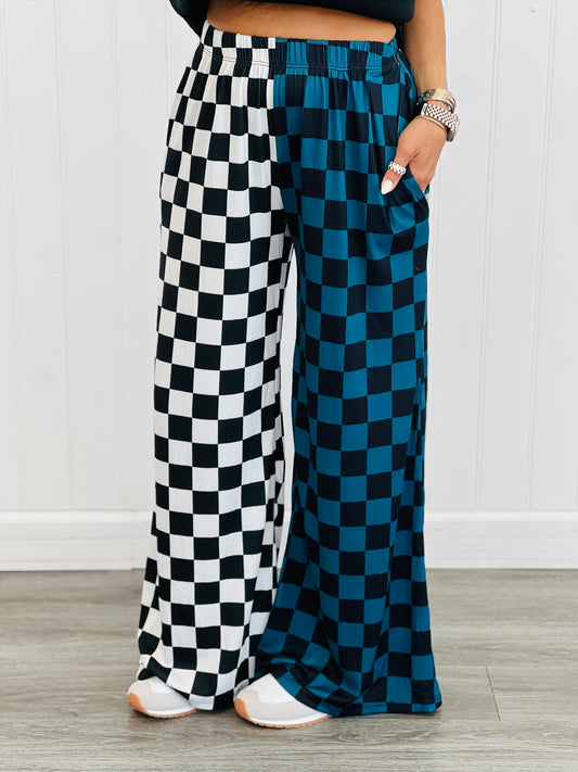 Split Decision Teal/Black Checkered Pants (Reg & Plus)