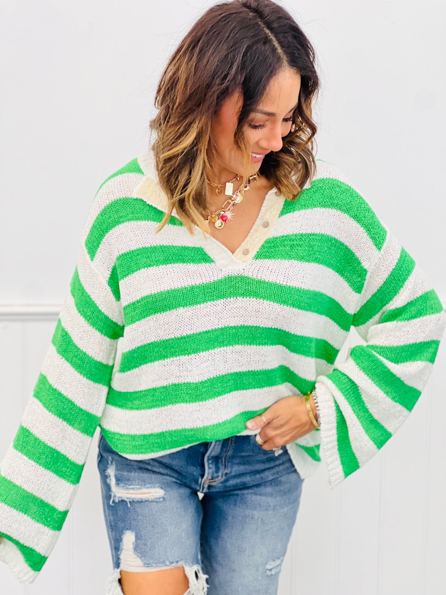 POL Ivory Multi Striped Sweater Top (Reg.)