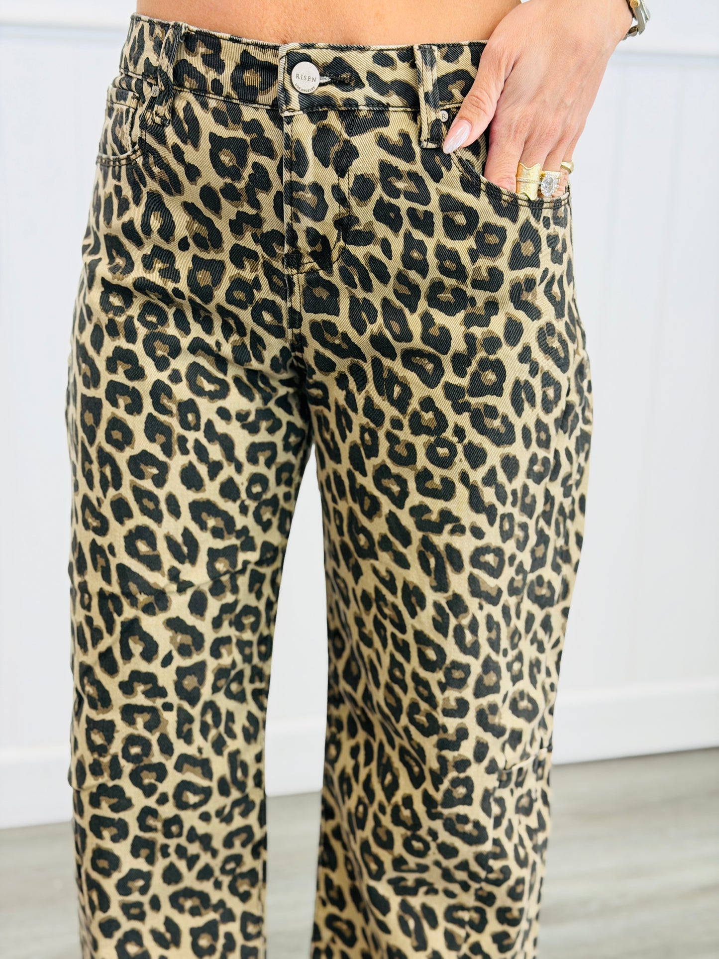 WR x Risen Leopard Love Barrel Jeans (Reg & Plus)