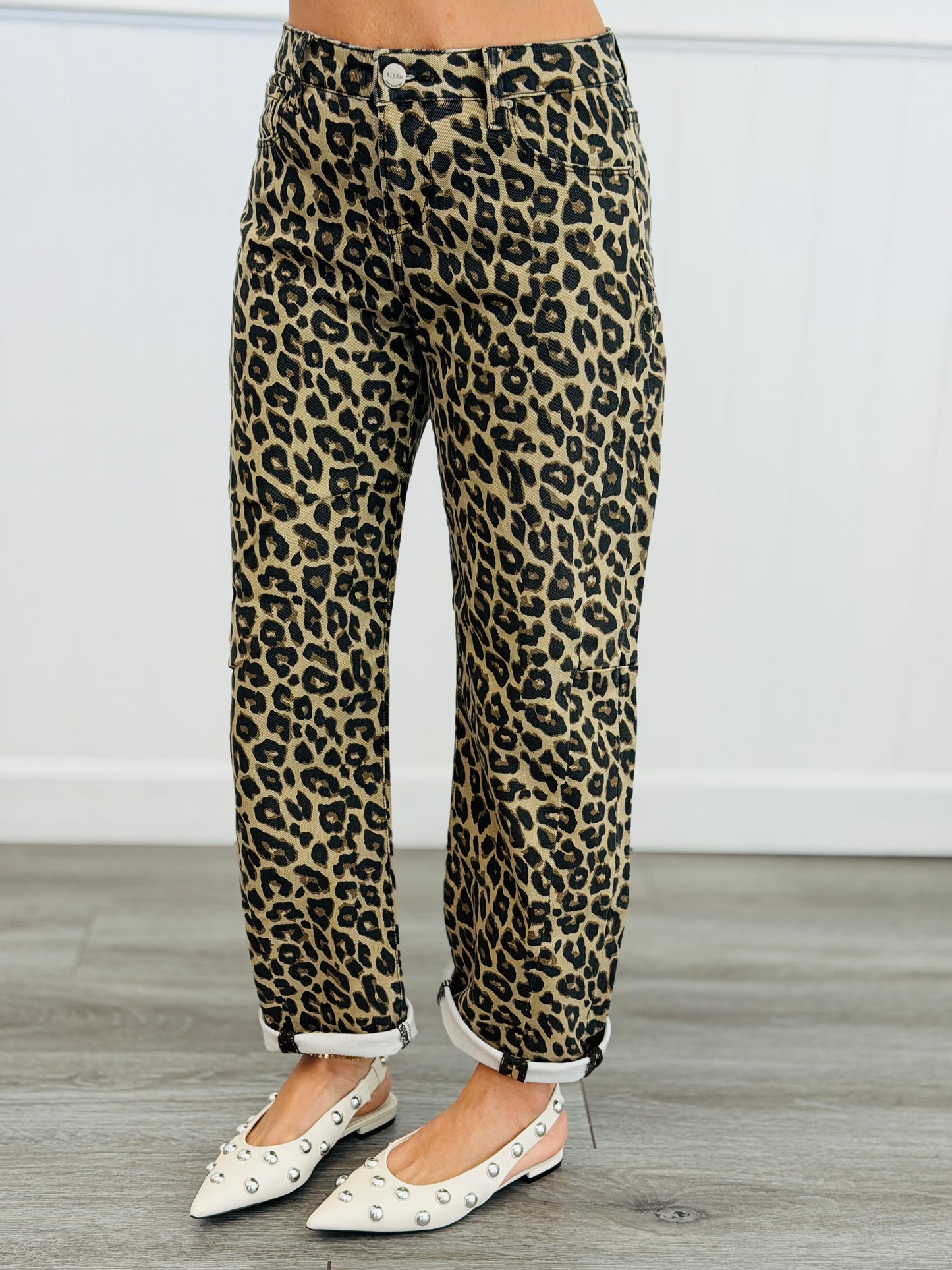 WR x Risen Leopard Love Barrel Jeans (Reg & Plus)