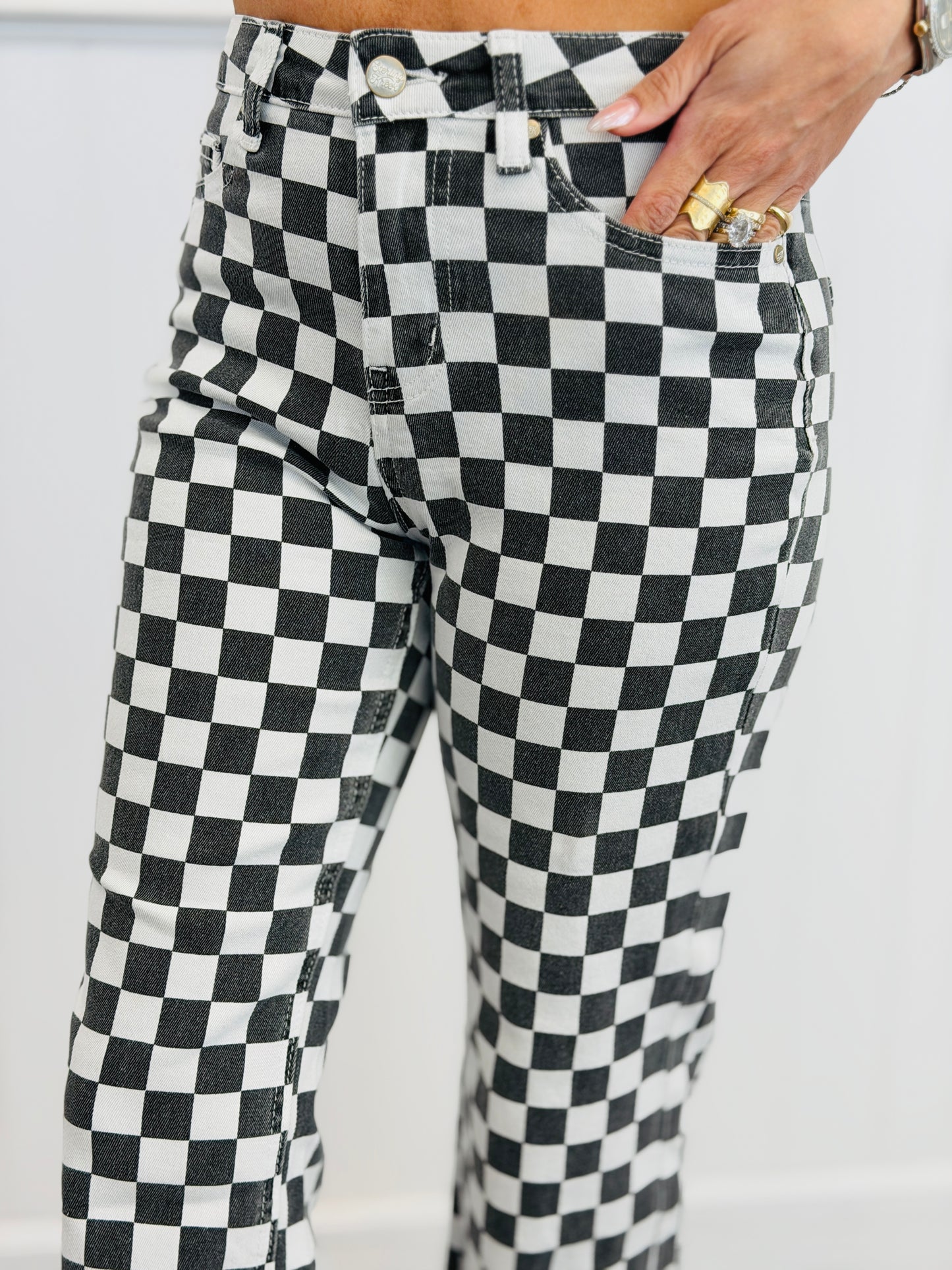 Victory Lap Checkered Jeans (Reg. and Plus)