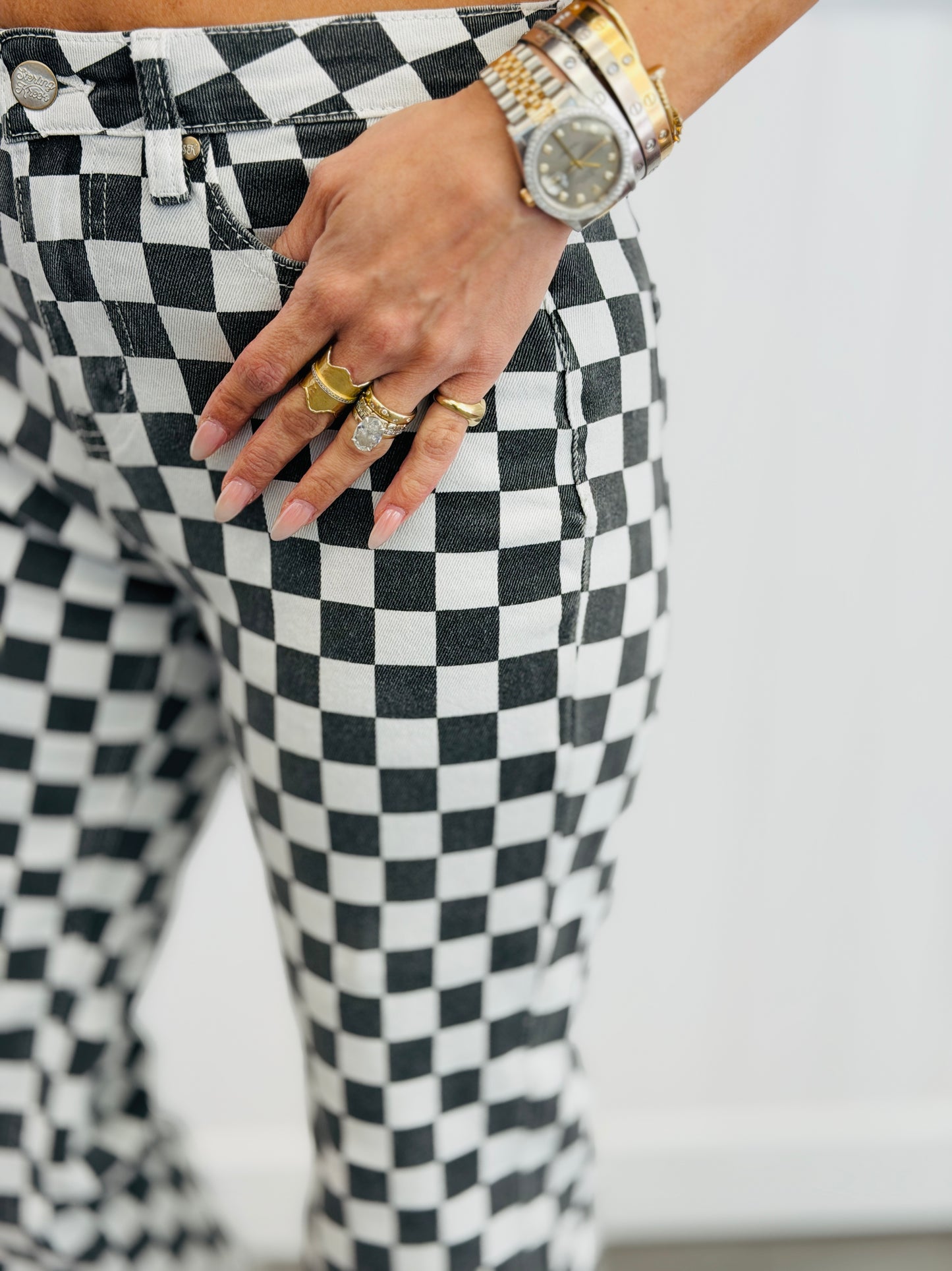 Victory Lap Checkered Jeans (Reg. and Plus)