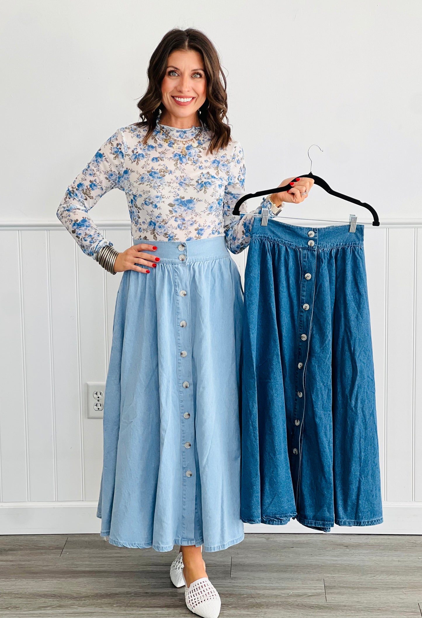 Denim Delight Midi Skirt (Reg. & Plus)-2 Colors