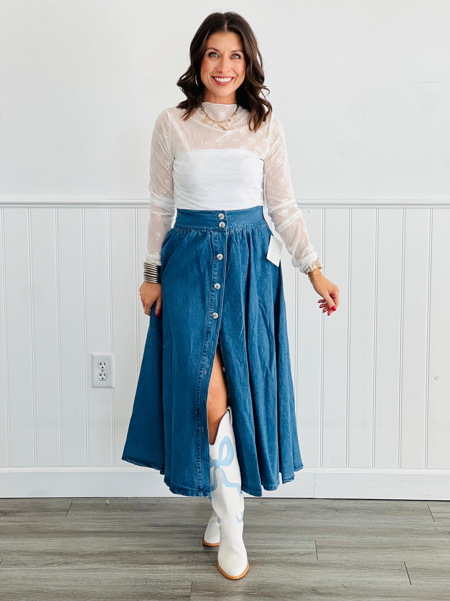 Denim Delight Midi Skirt (Reg. & Plus)-2 Colors