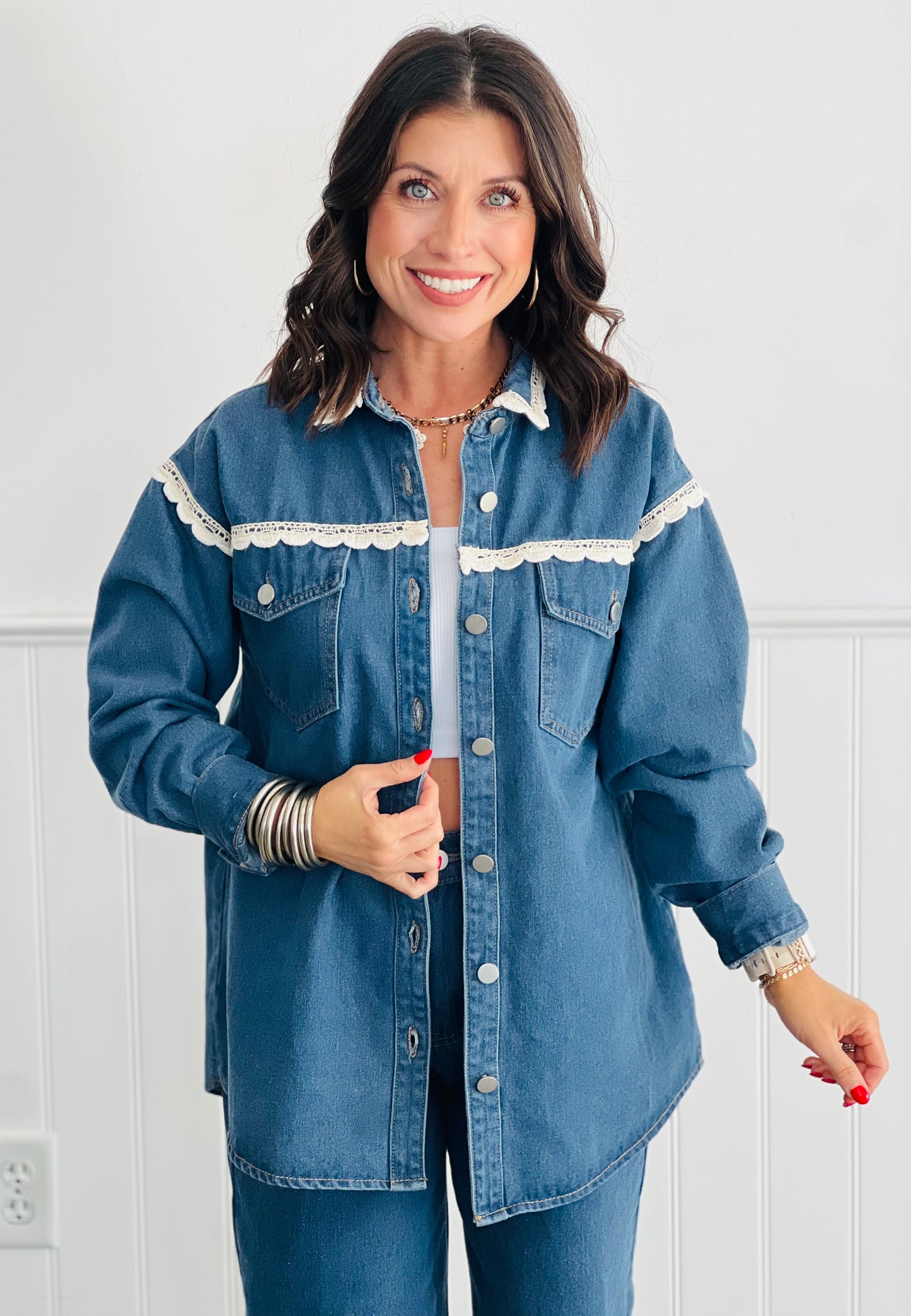 Crochet Trim Denim Jacket (Reg.)