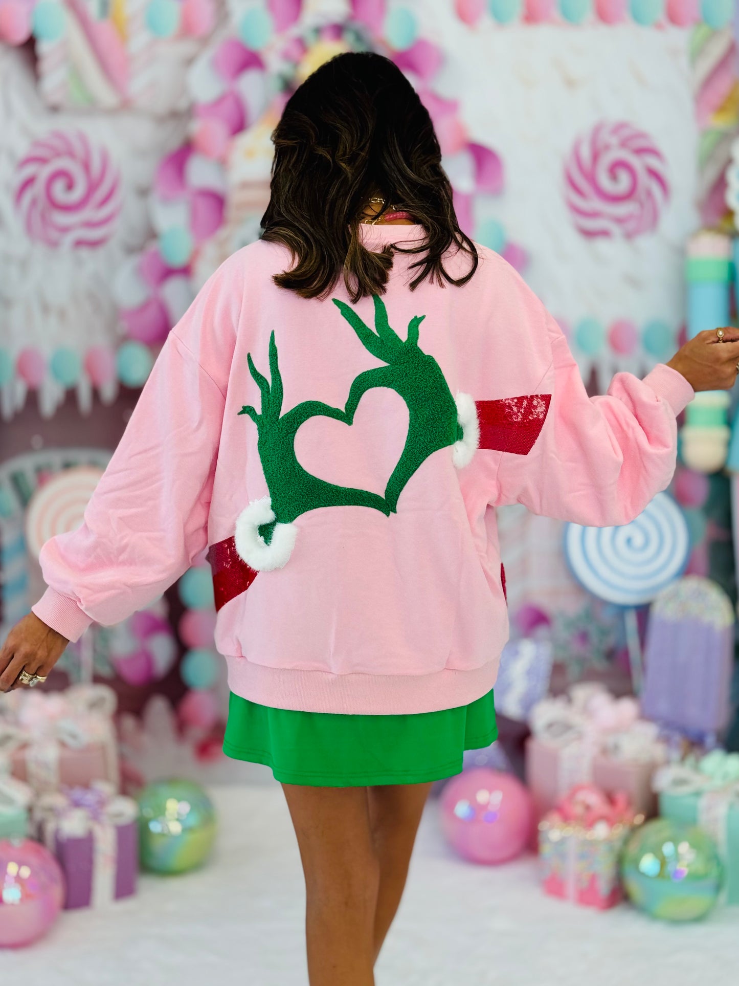 Queen Of Sparkles WR Exclusive Pink Heart Hand Sweatshirt (Reg. & Plus)