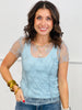 Floral Mesh Ruched Short Sleeve Top (Reg.)-4 Colors