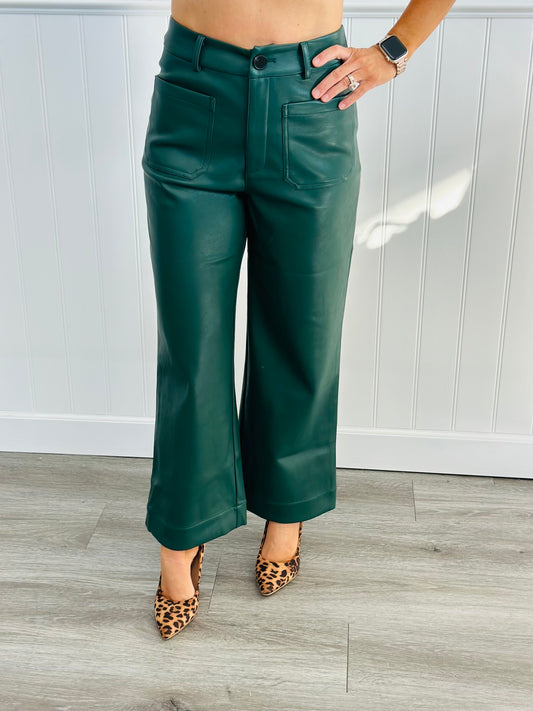 Astro Green Faux Leather Wide Leg Pants (Reg. and Plus)