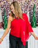 Crimson Asymmetric Chiffon Cape Top (Reg.)