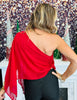 Crimson Asymmetric Chiffon Cape Top (Reg.)