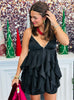 Black Ruffled Fantasy Strappy Mini Dress (Reg.)