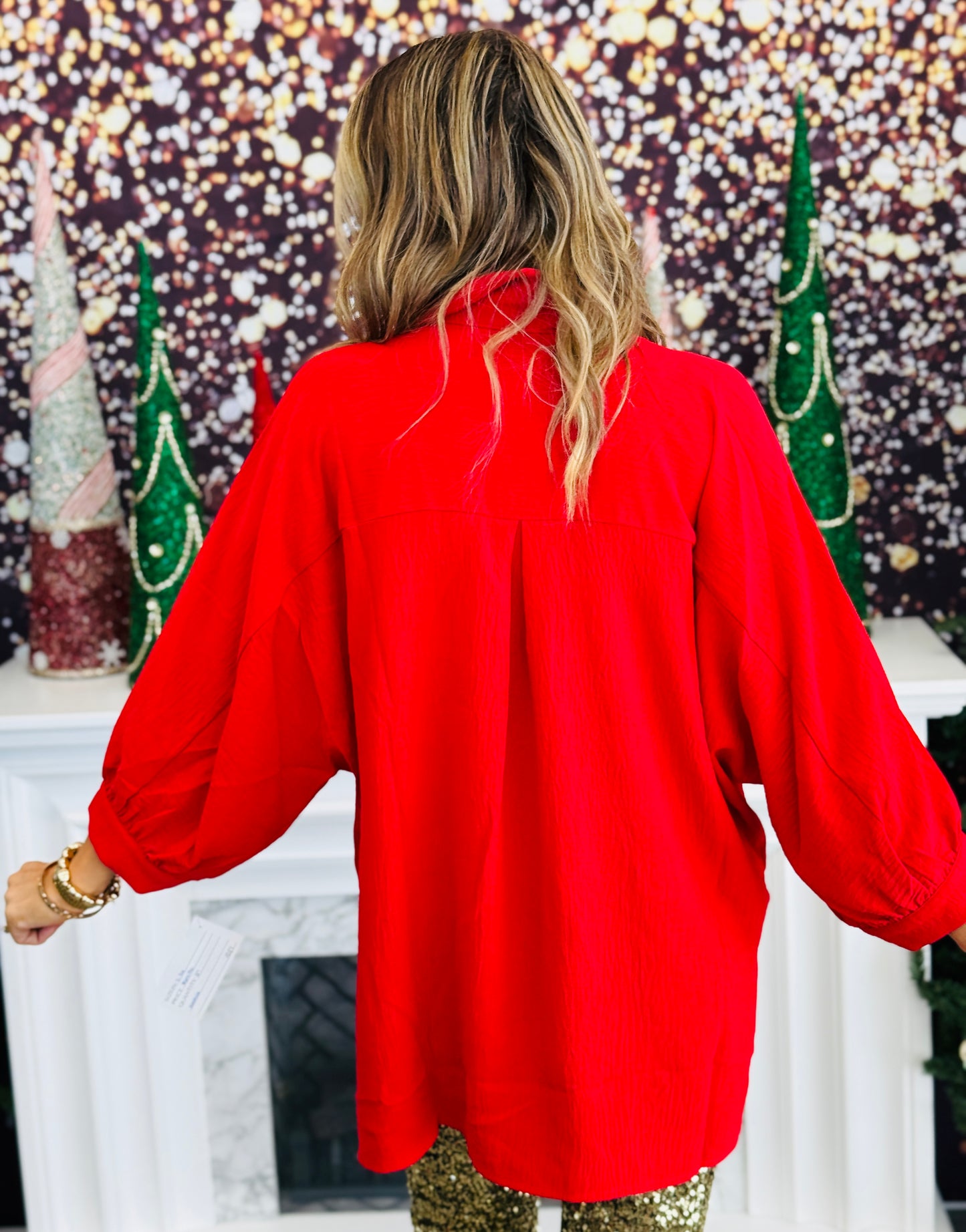 Red Sloane Button Up Top (Reg. and Plus)