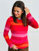 Fuchsia Round Neck Long Sleeve Printed Knit Top (Reg. and Plus)