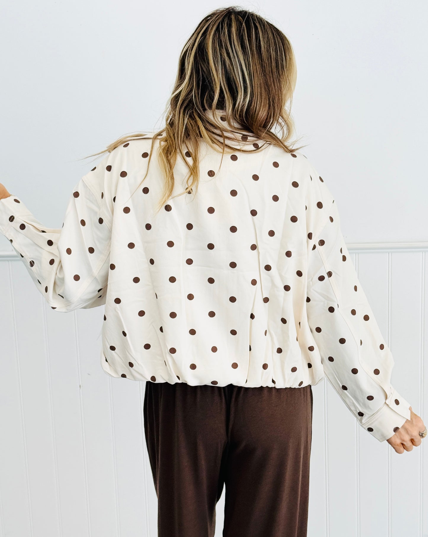 Ivory/Brown Polka Dot Zip Up Jacket (Reg. & Plus)