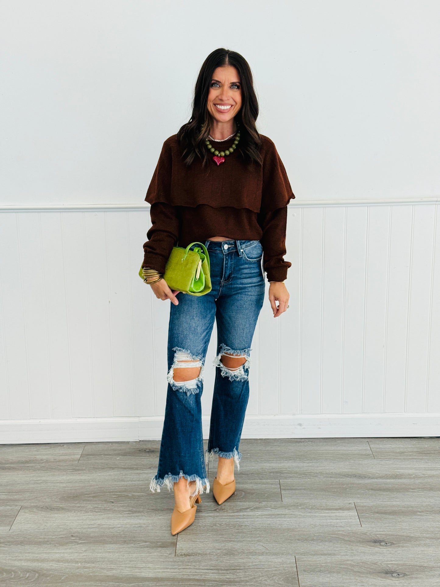 Mocha Poncho Detail Sweater Top (Reg. and Plus)