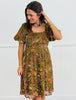 Olive Multi Burnout Velvet Square Neck Mini Dress (Reg. and Plus)