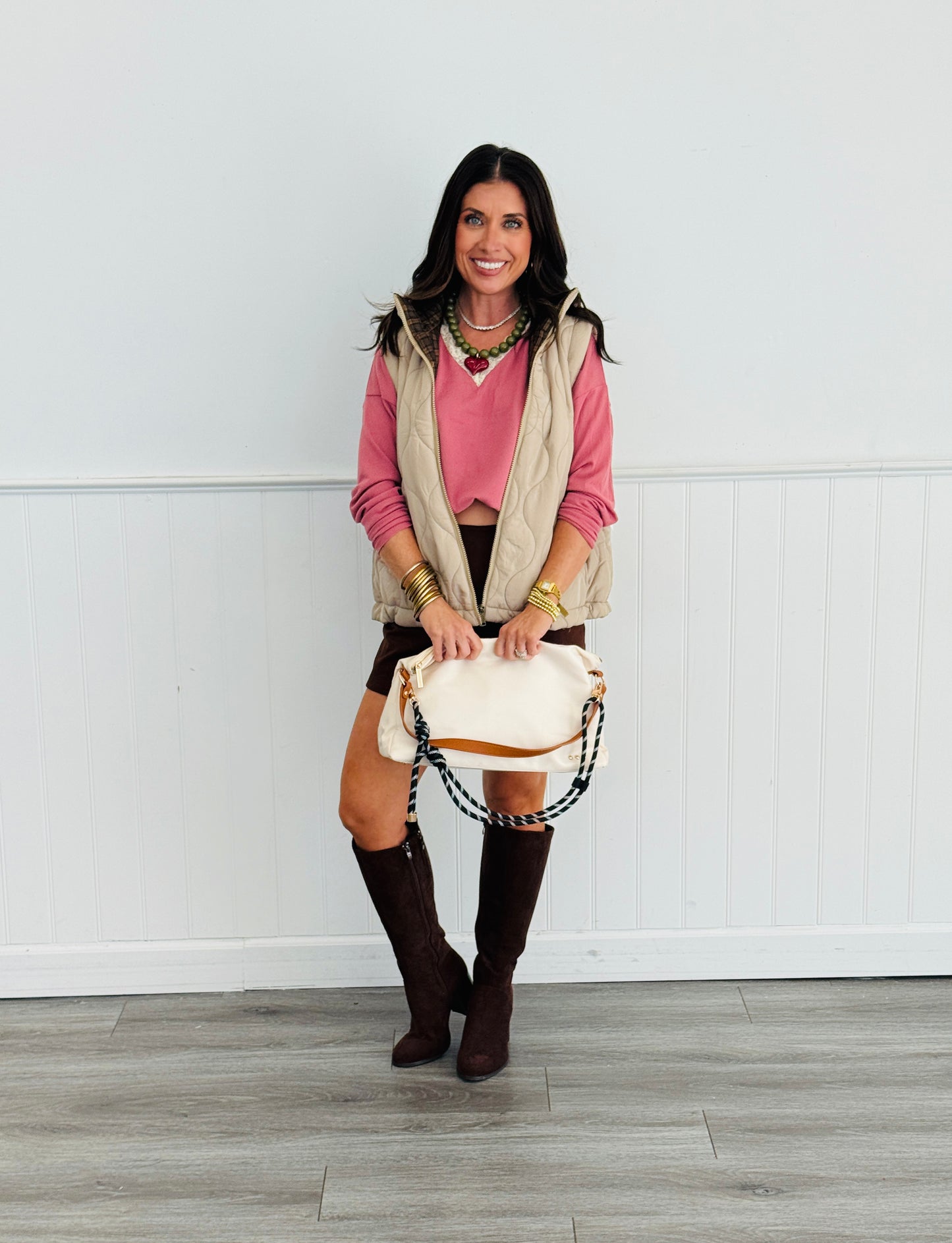 Khaki Quilted Zip Up Vest (Reg. and Plus)
