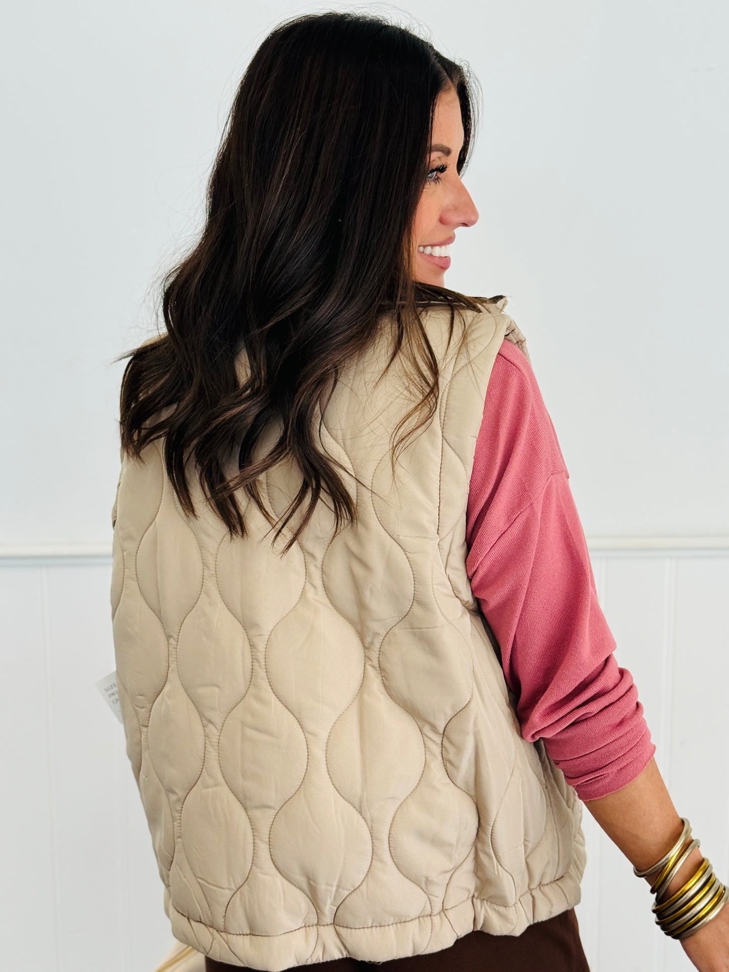 Khaki Quilted Zip Up Vest (Reg. and Plus)