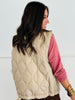 Khaki Quilted Zip Up Vest (Reg. and Plus)