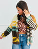 Brown/Mustard Tone-and-tone Mixed Stripe Cardigan (Reg. and Plus)