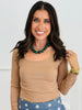 Tan Ribbed Square Neck LS Top (Reg. and Plus)