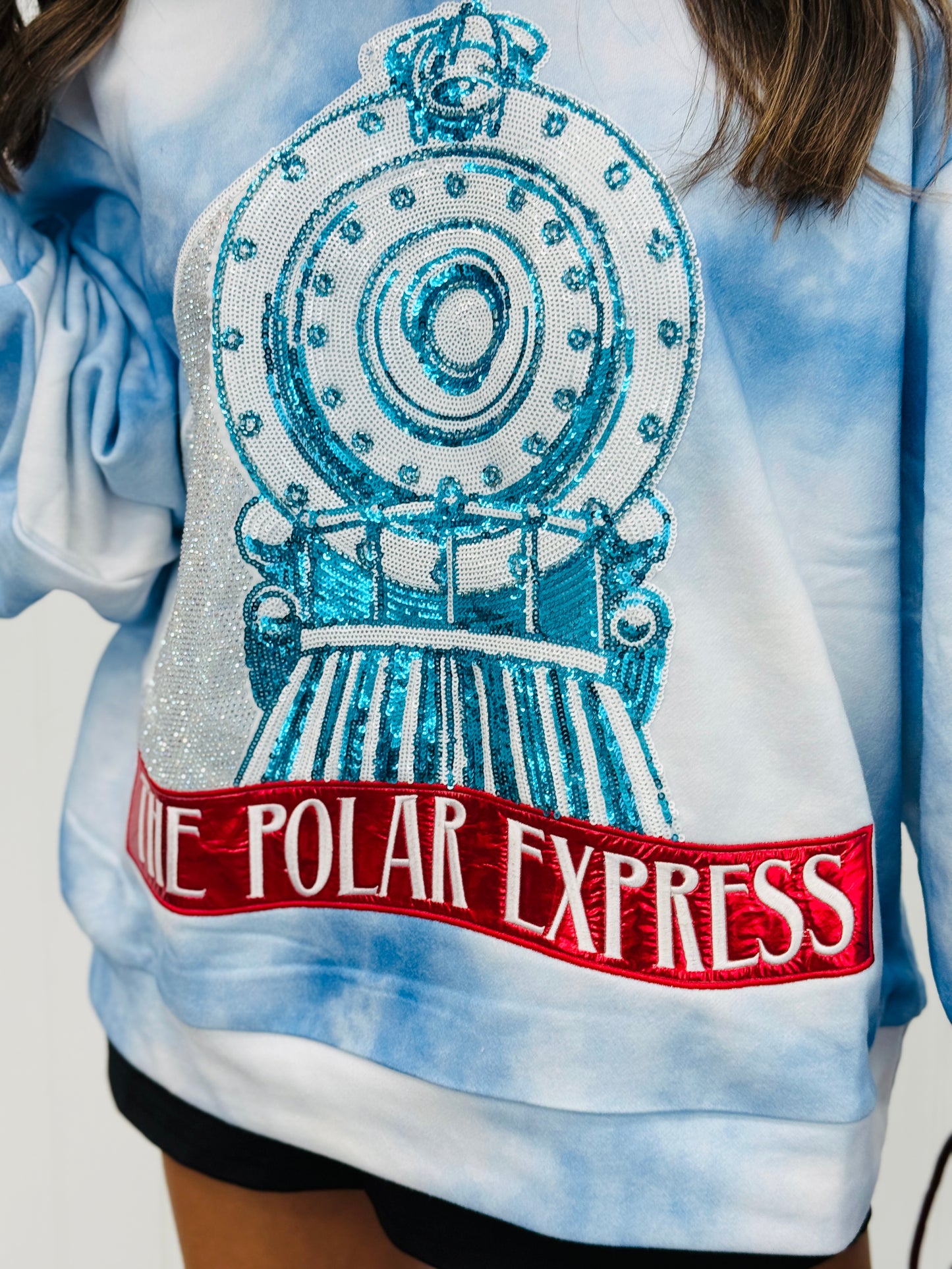 Queen Of Sparkles Licensed Light Blue Fog Polar Express Train Sweatshirt (Reg. & Plus)